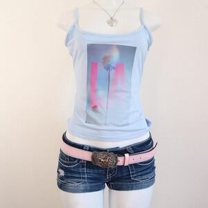 y2k la palm tree cami blue graphic summer top